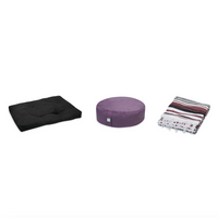 Meditation Bundle - Zabuton (Black), Zafu (Purple), Blanket (Burgundy/White/Black)