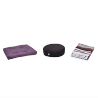 Meditation Bundle - Zabuton (Purple), Zafu (Black), Blanket (Burgundy/Black/White)