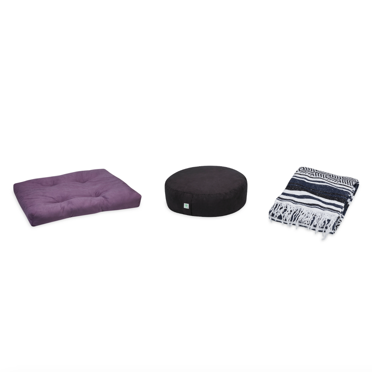 Meditation Bundle - Zabuton (Purple), Zafu (Black), Blanket (Navy/Black)