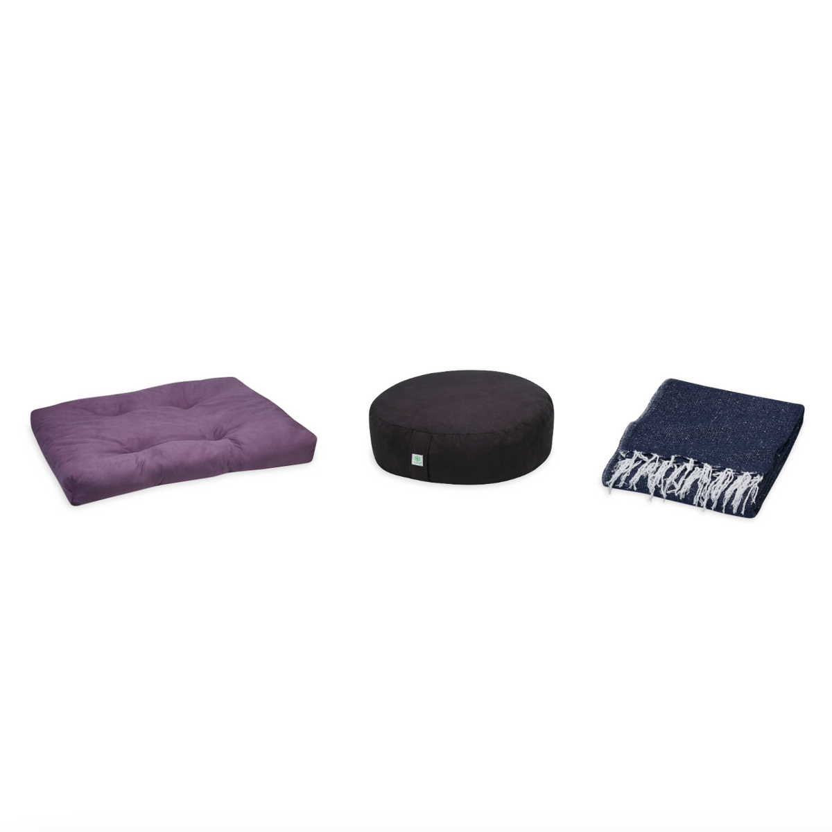 Meditation Bundle - Zabuton (Purple), Zafu (Black), Blanket (Navy)