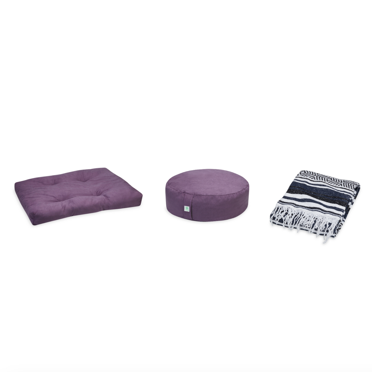 Meditation Bundle - Zabuton (Purple), Zafu (Purple), Blanket (Black/Navy)