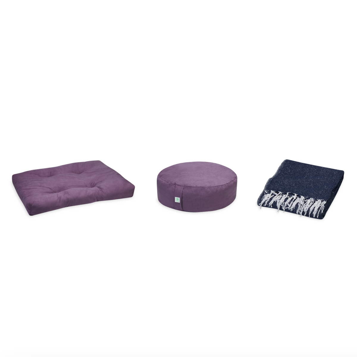 Meditation Bundle - Zabuton (Purple), Zafu (Purple), Blanket (Navy)