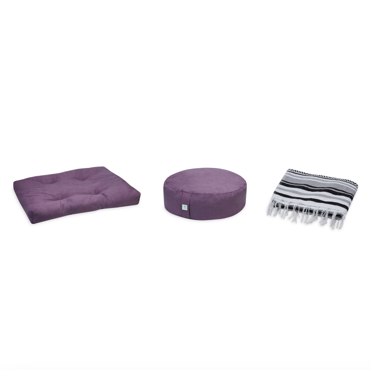 Meditation Bundle - Zabuton (Purple), Zafu (Purple), Blanket (Black/Grey)