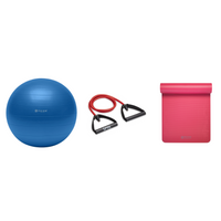 Fitness Bundle - Balance Ball (75cm), Xertube (Medium), Fitness Mat (Pink)
