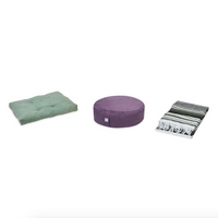 Meditation Bundle - Zabuton (Sage), Zafu (Purple), Blanket (Olive/Black/White)