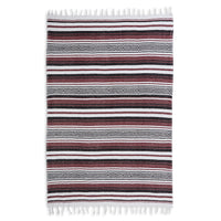 Traditional Mexican Woven Blanket Burgundy/White/Black flat