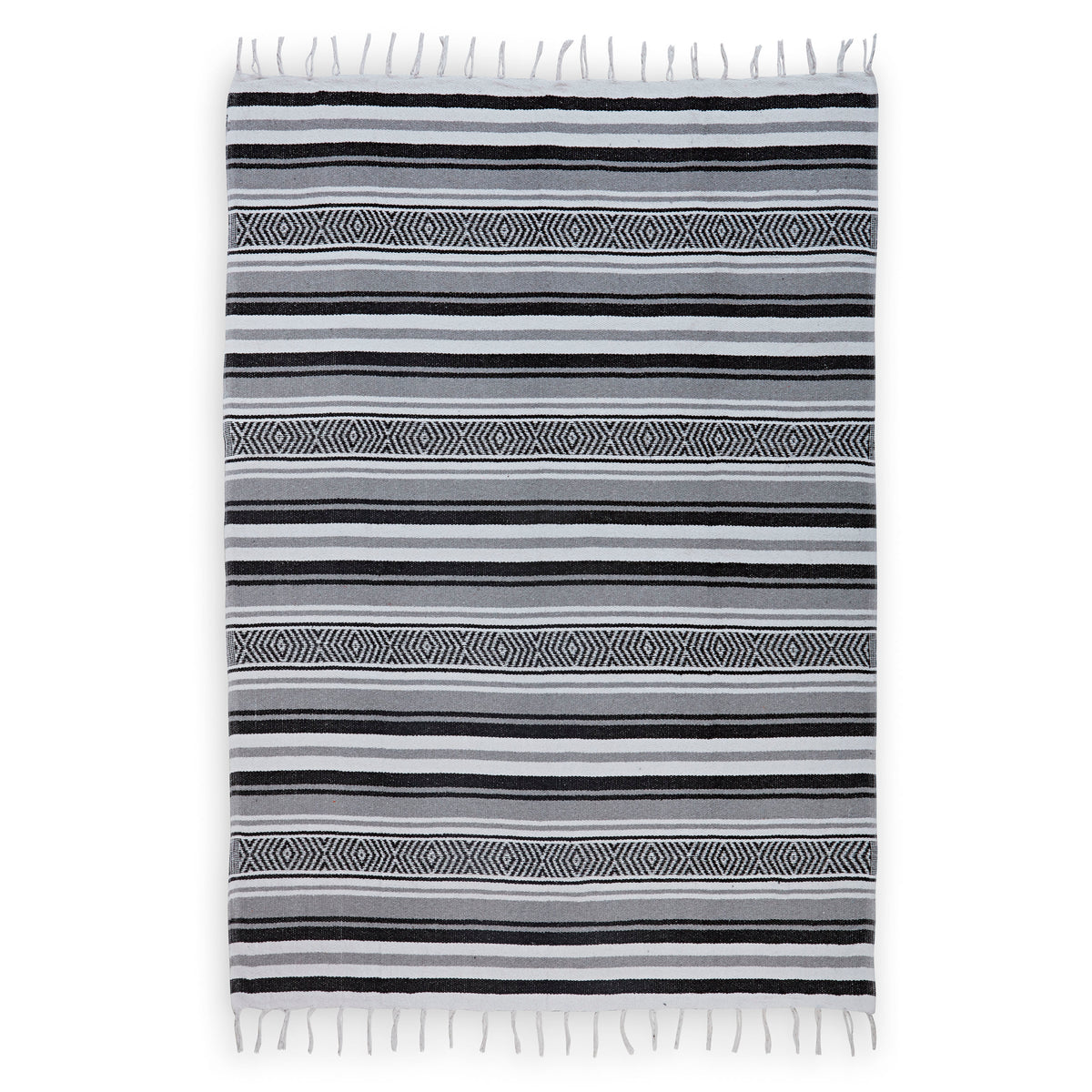 Traditional Mexican Woven Blanket grey black flat