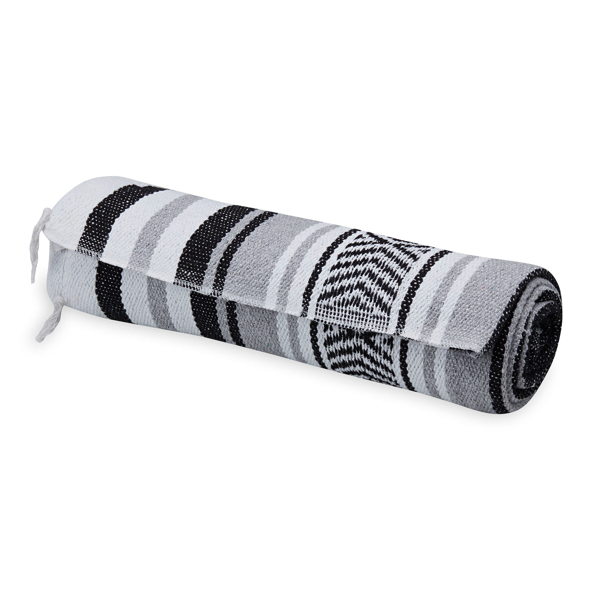 Traditional Mexican Woven Blanket grey black rolled up