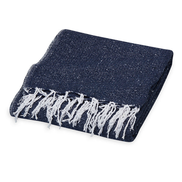 Traditional Mexican Woven Blanket Navy folded