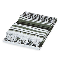 Traditional Mexican Woven Blanket Olive/White/Black folded up