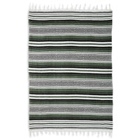 Traditional Mexican Woven Blanket Olive/White/Black flat
