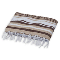 Traditional Mexican Woven Blanket tan brown folded up