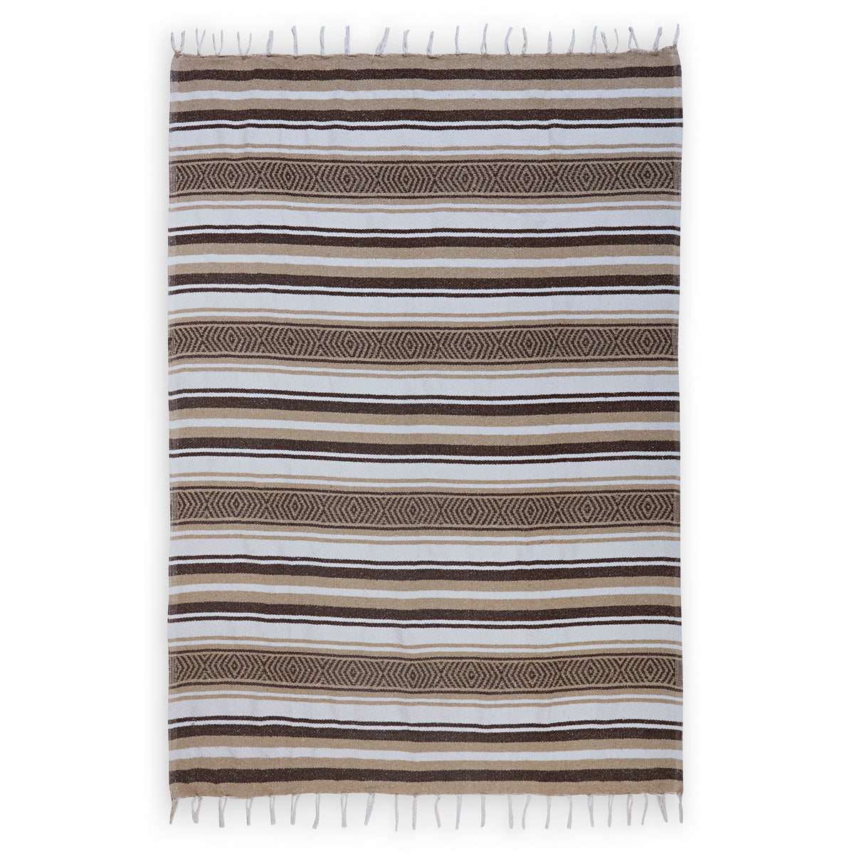 Traditional Mexican Woven Blanket tan brown flat