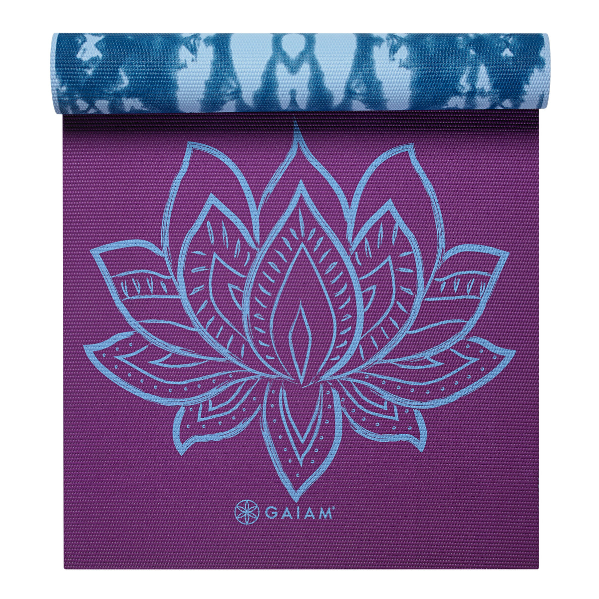 Reversible Purple Lotus Yoga Mat (6mm) purple side top rolled