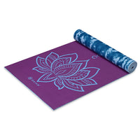 Reversible Purple Lotus Yoga Mat (6mm) purple side top rolled