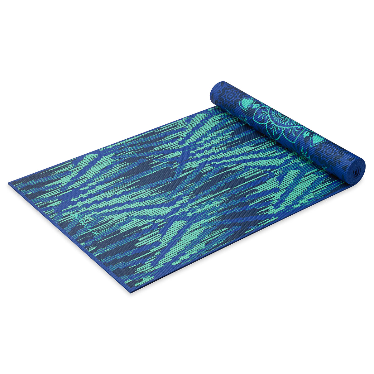 Premium Reversible Divine Impressions Yoga Mat (6mm) angle top rolled reverse