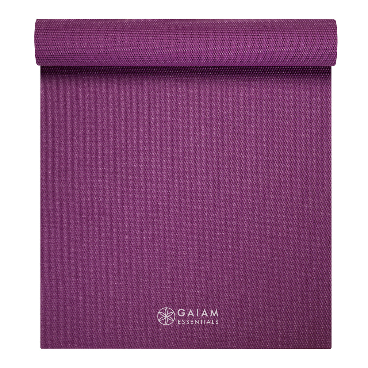 Gaiam Essentials Yoga Mat Purple top rolled