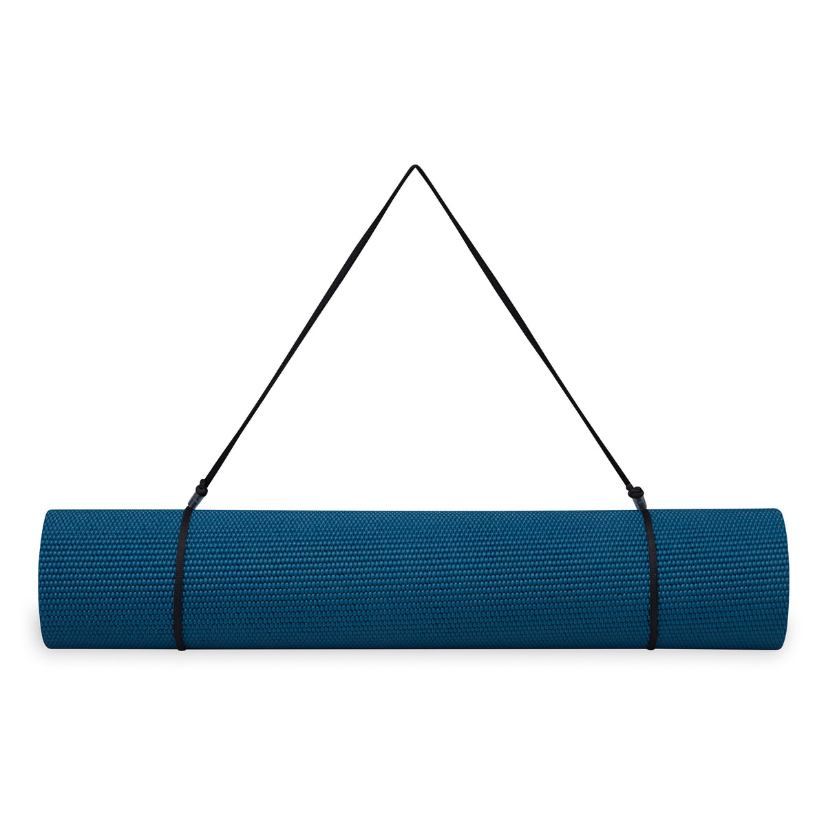 Gaiam Essentials Yoga Mat Navy rolled up with sling