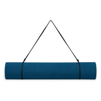 Gaiam Essentials Yoga Mat Navy rolled up with sling