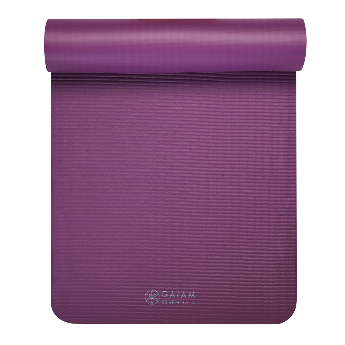 Gaiam Essentials Fitness Mat & Sling (10mm) purple top rolled