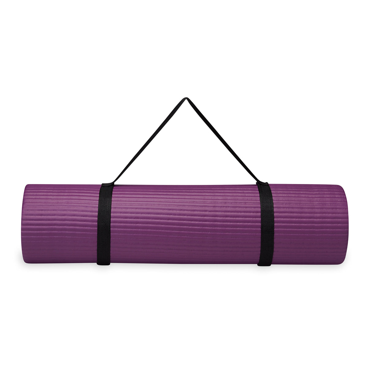 Gaiam Essentials Fitness Mat & Sling (10mm) purple rolled with sling