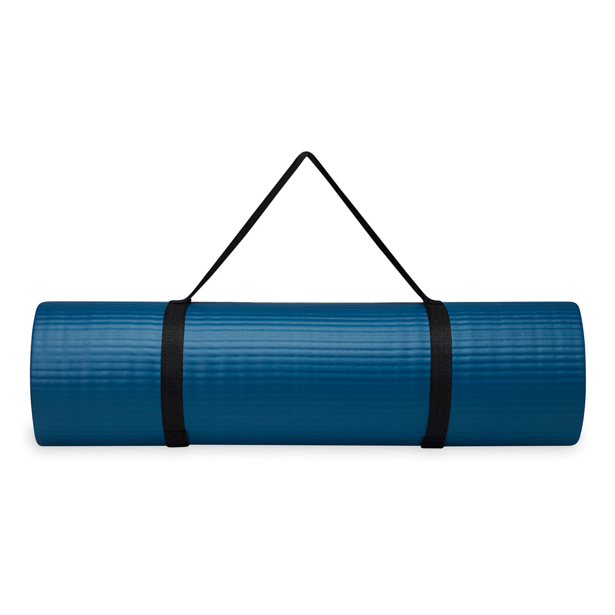 Gaiam Essentials Fitness Mat & Sling (10mm) navy rolled with sling