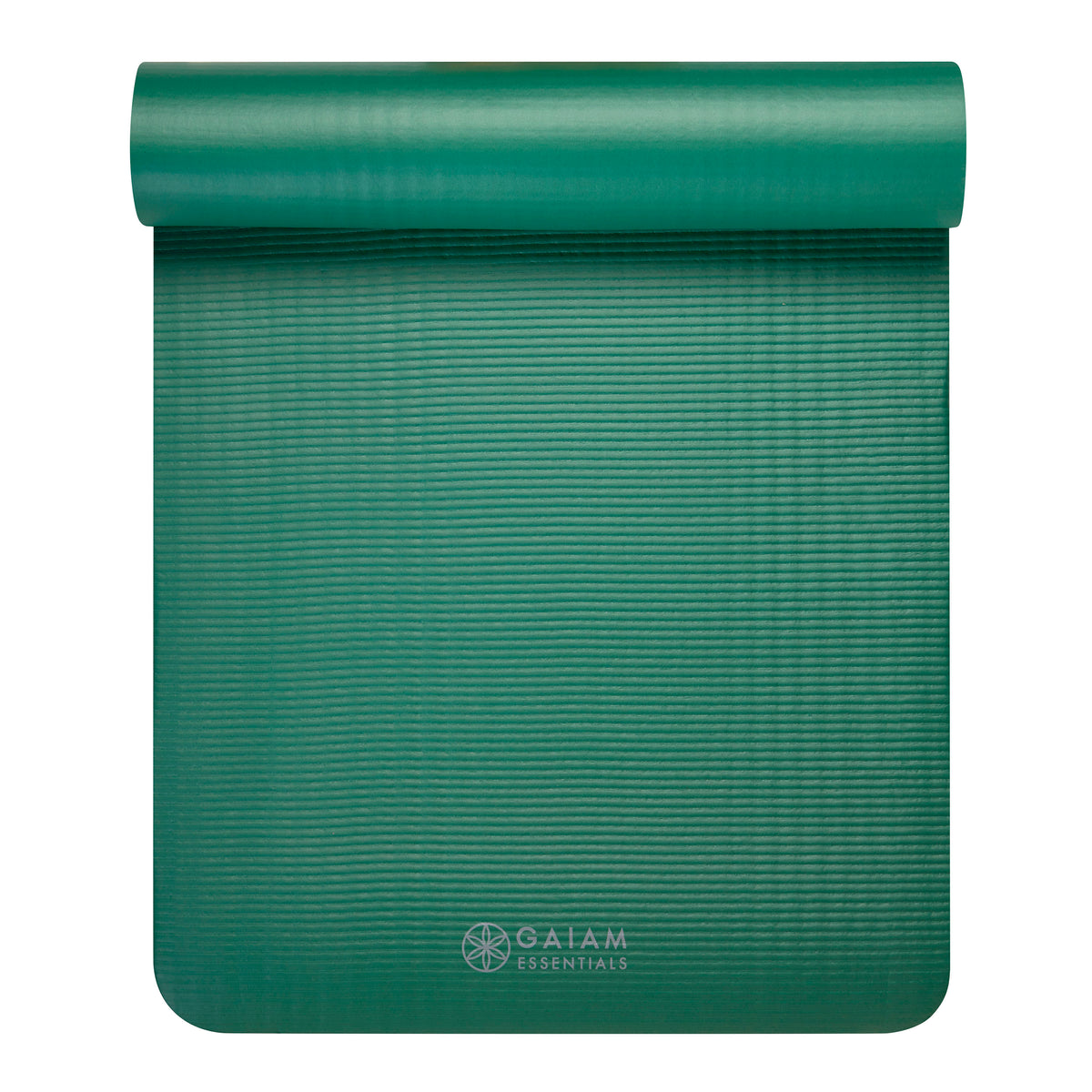 Gaiam Essentials Fitness Mat & Sling (10mm) green top rolled