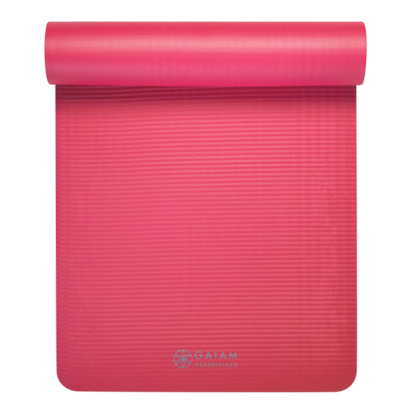 Gaiam Essentials Fitness Mat & Sling (10mm) pink top rolled