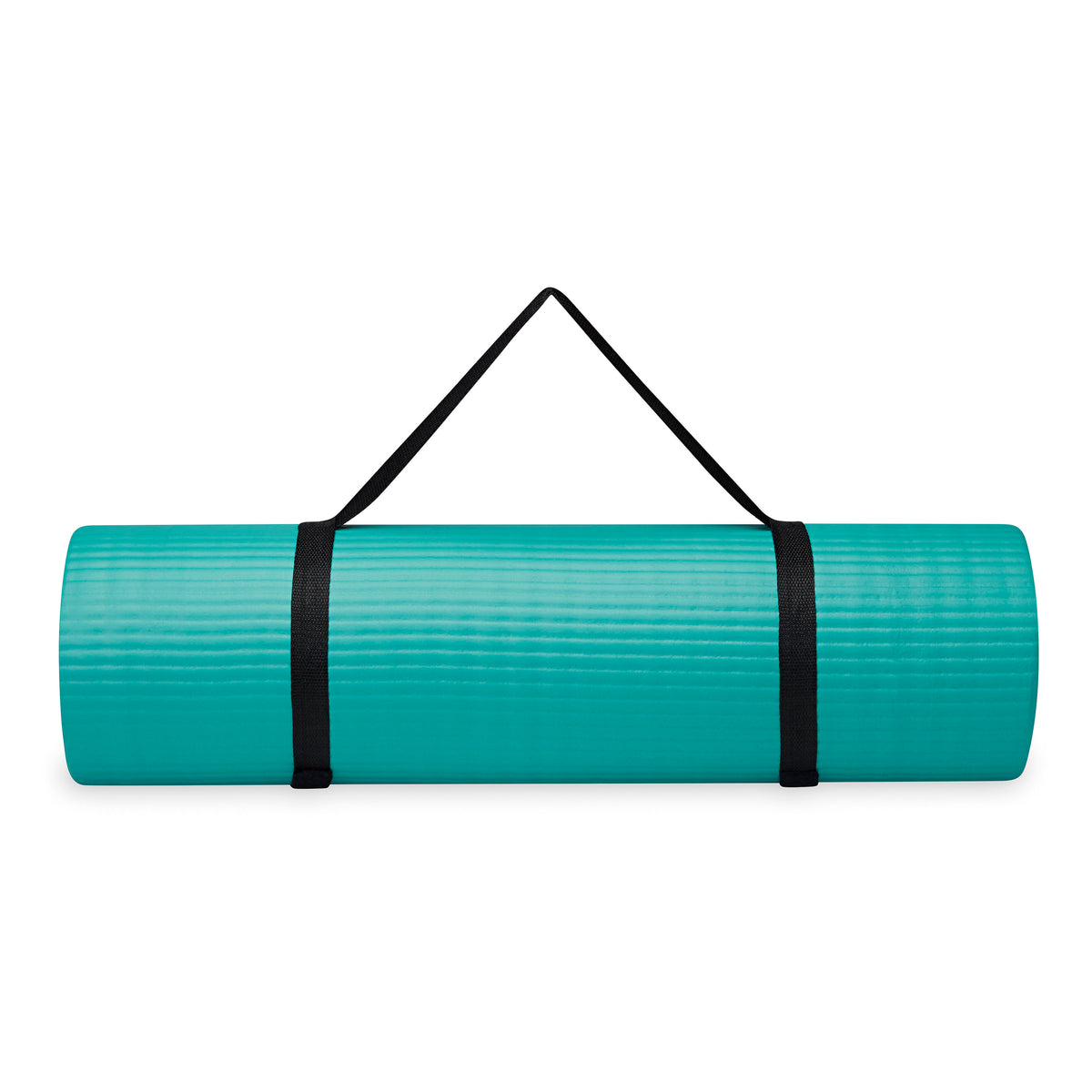 Gaiam Essentials Fitness Mat & Sling (10mm) teal rolled with sling