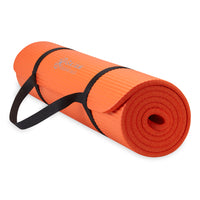 Gaiam Essentials Fitness Mat & Sling (10mm) orange rolled with sling angle