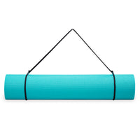 Gaiam Essentials Yoga Mat Teal rolled up with sling