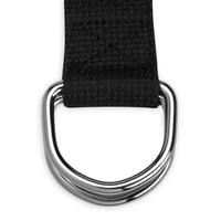 Black yoga strap with d-ring close up