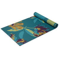 Premium Reversible Floral Mantra Yoga Mat angle top rolled