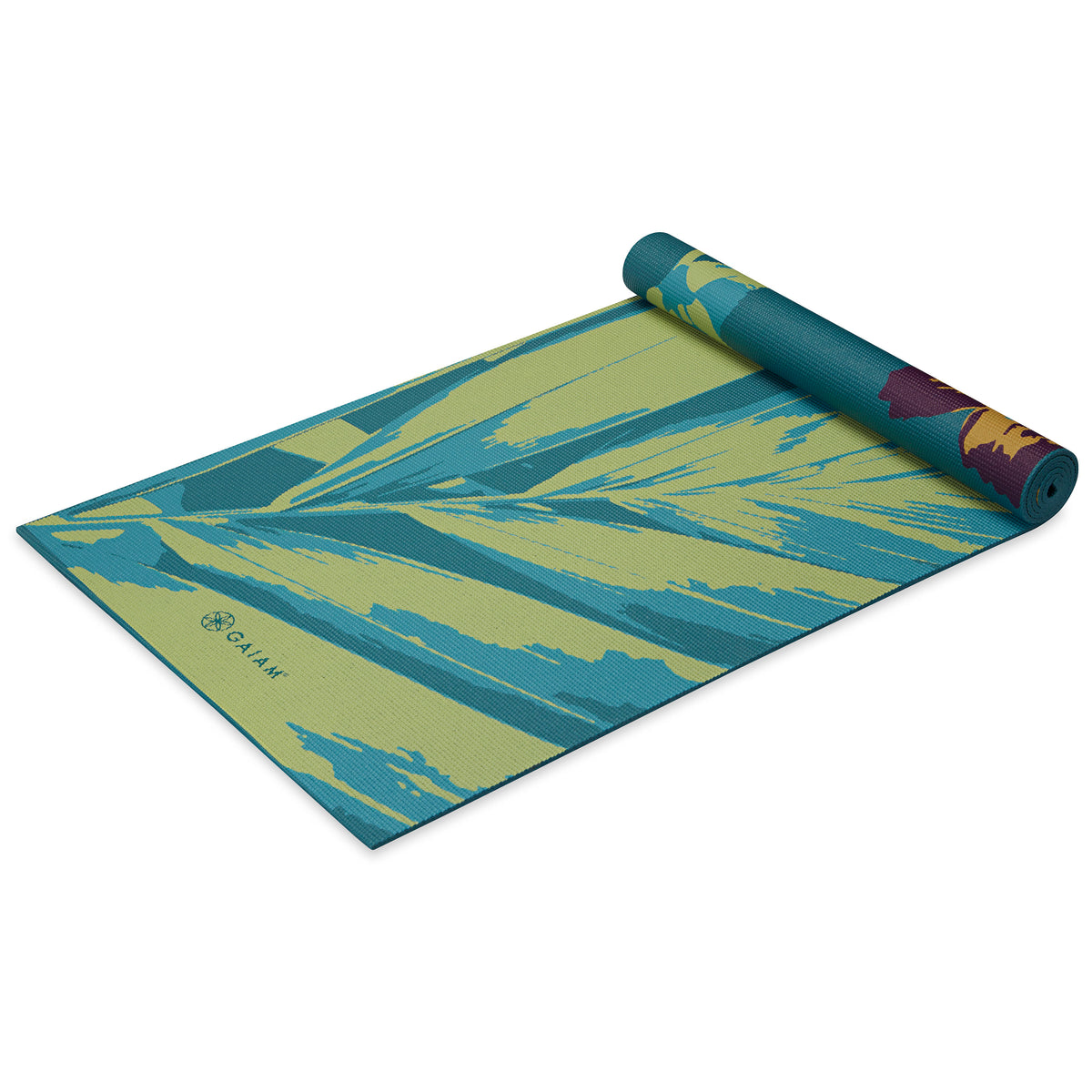 Premium Reversible Floral Mantra Yoga Mat revers angle top rolled
