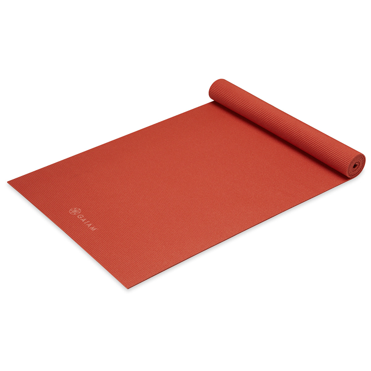 Gaiam Classic Solid Color Yoga Mats (5mm) Sunburnt top rolled angle