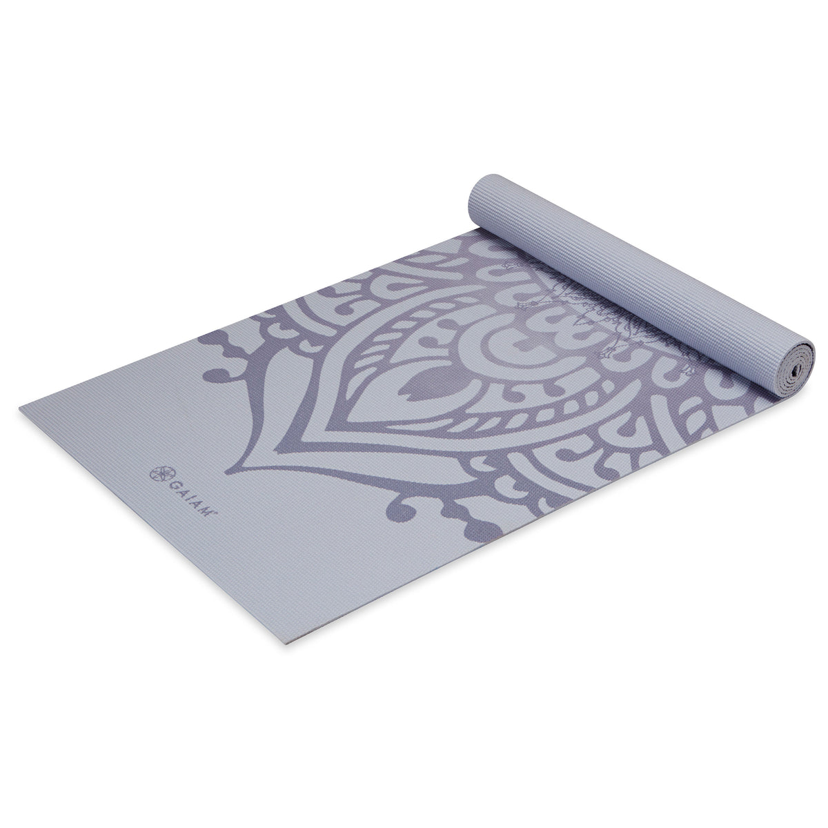 Gaiam Sundial Yoga Mat (5mm) Wild Lilac top rolled angle