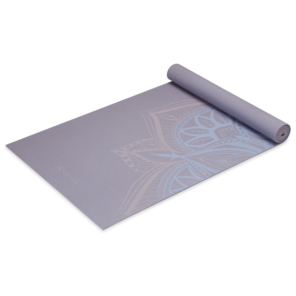 Gaiam Printed Point Yoga Mat (5mm) Dusty Purple Point top rolled angle