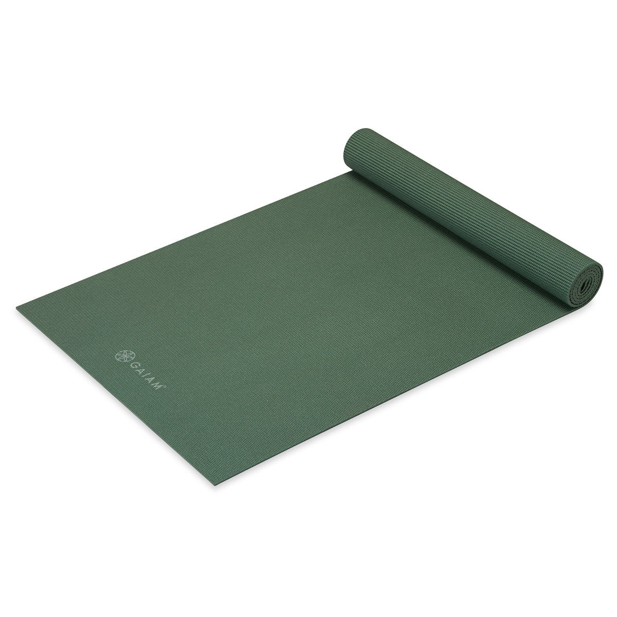 Gaiam Classic Solid Color Yoga Mats (5mm) Sagebrush top rolled angle
