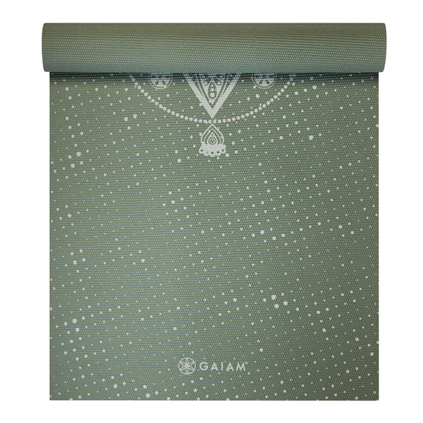 Gaiam Celestial Green Yoga Mat (5mm) top rolled