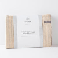 Halfmoon Melange Cotton Yoga Blanket Sandstone in packaging