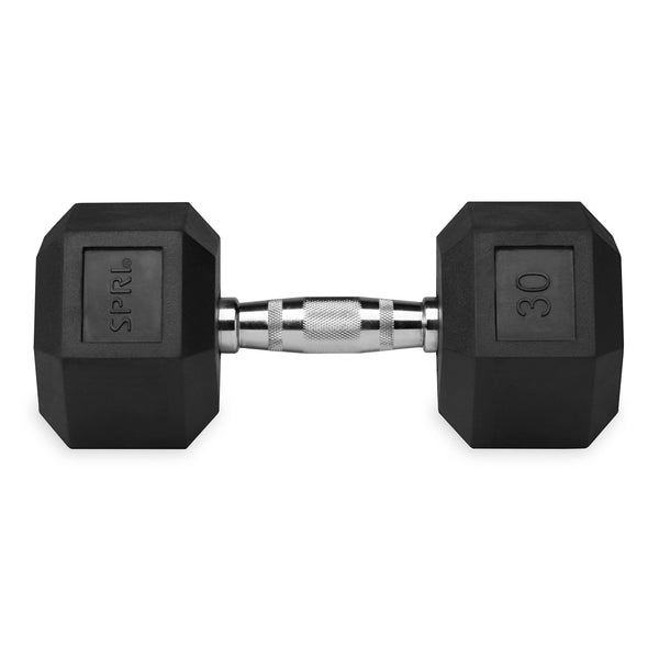 30lb six-sided single dumbbell side view