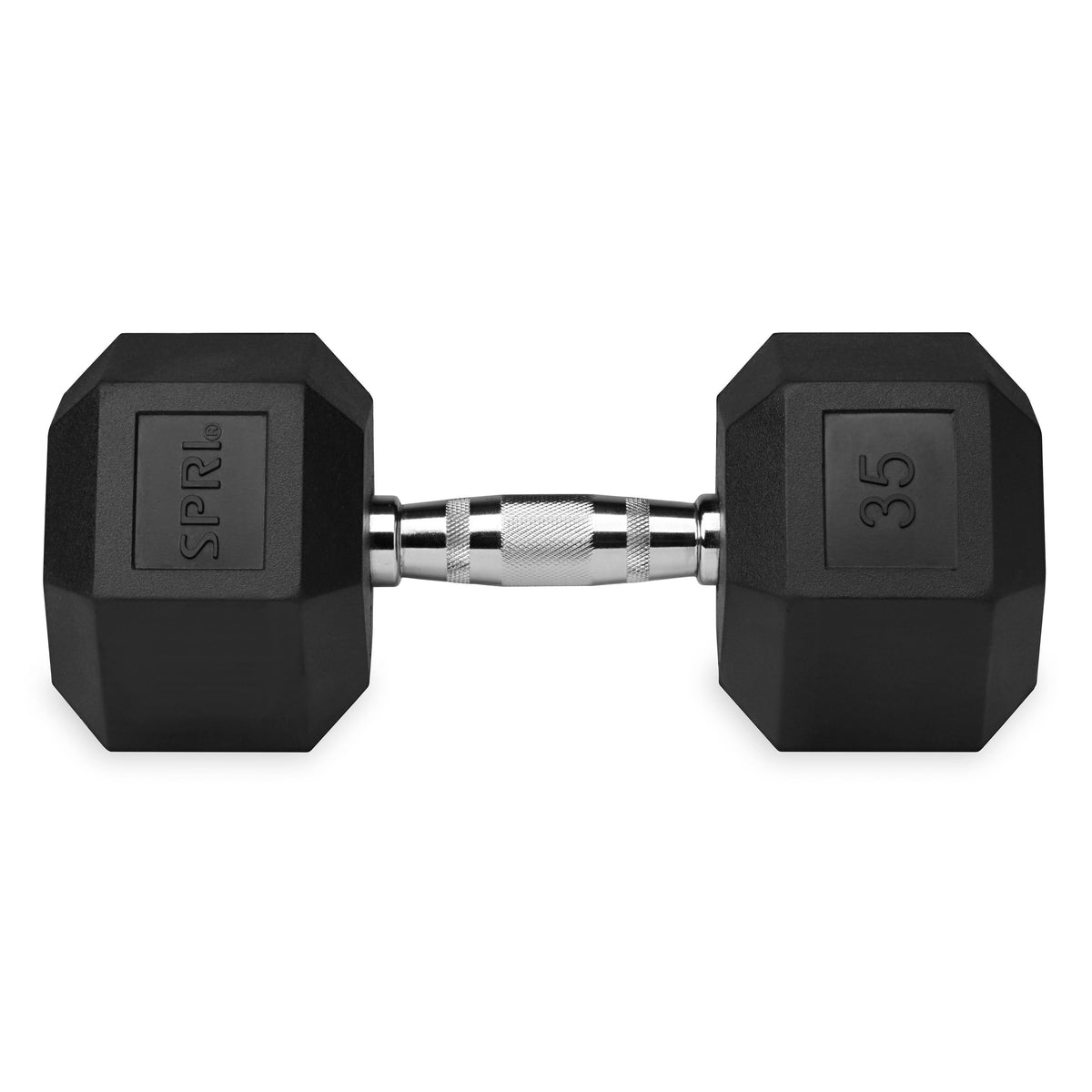 35lb six-sided single dumbbell side view