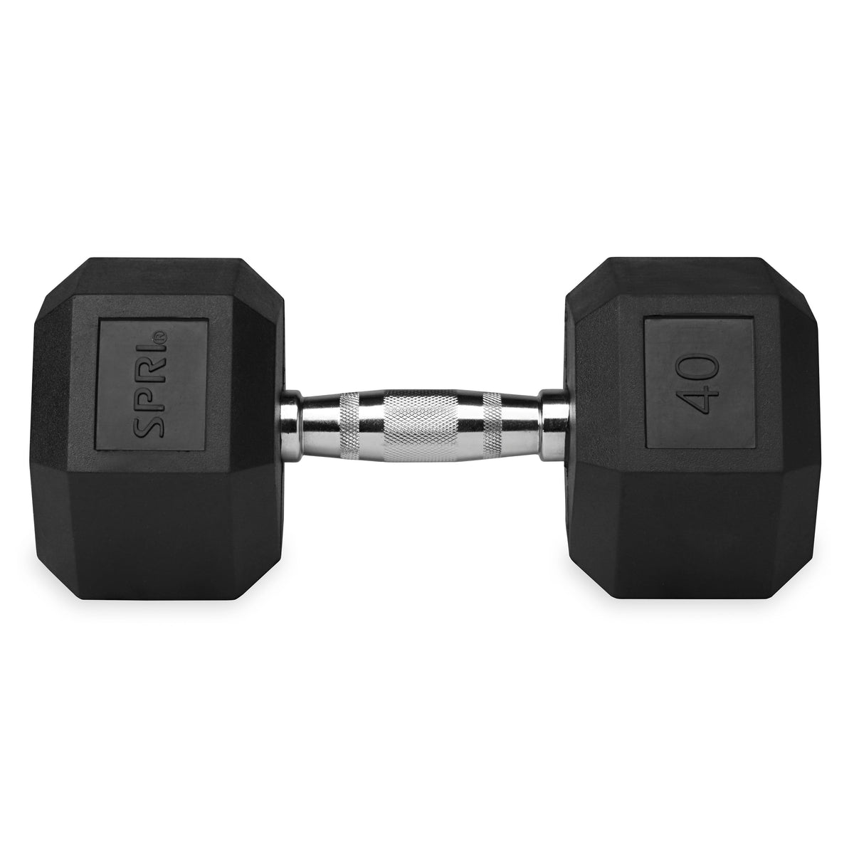 40lb six-sided single dumbbell side view