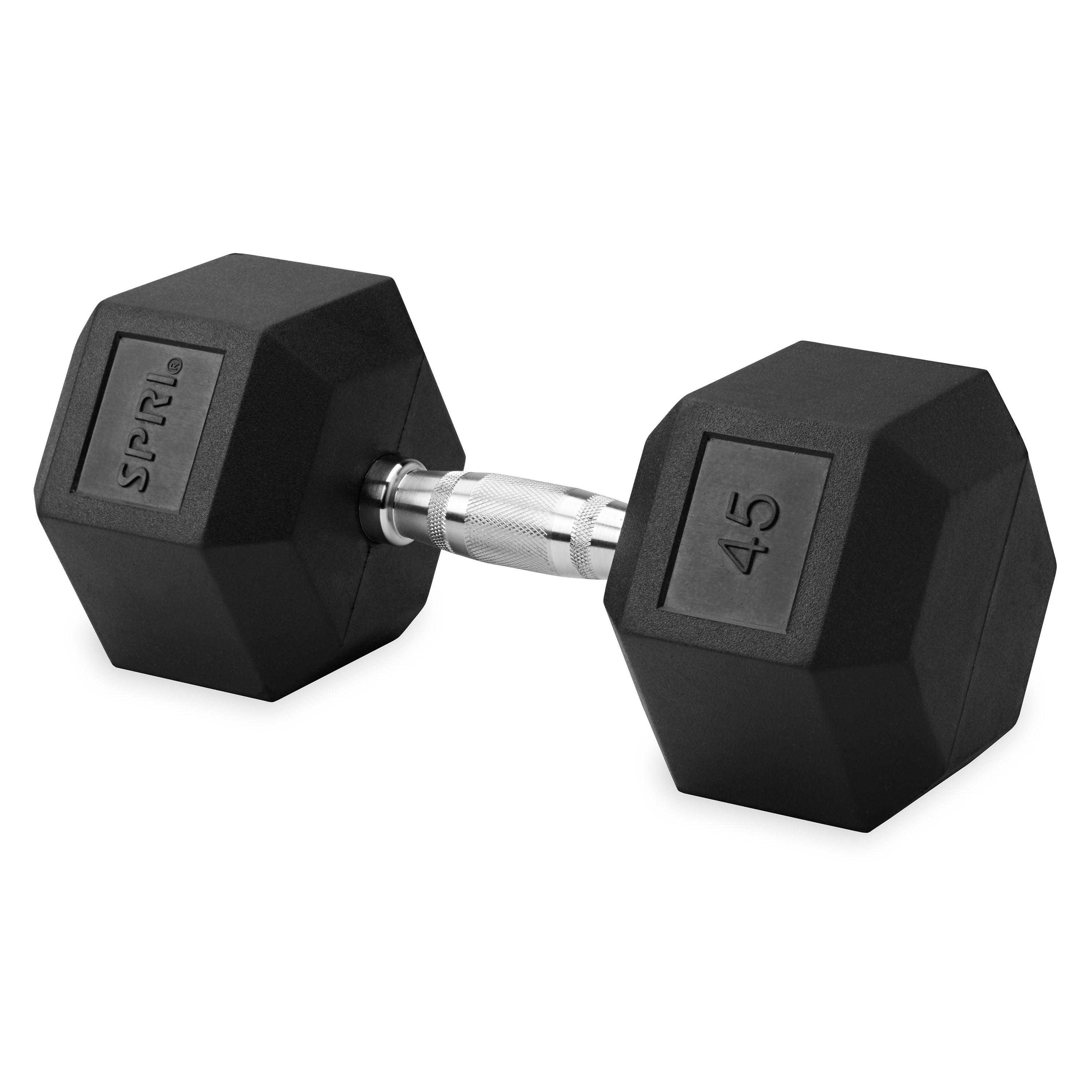 Deluxe 6 Sided Rubber Dumbbells 30 45lb. Single Weights