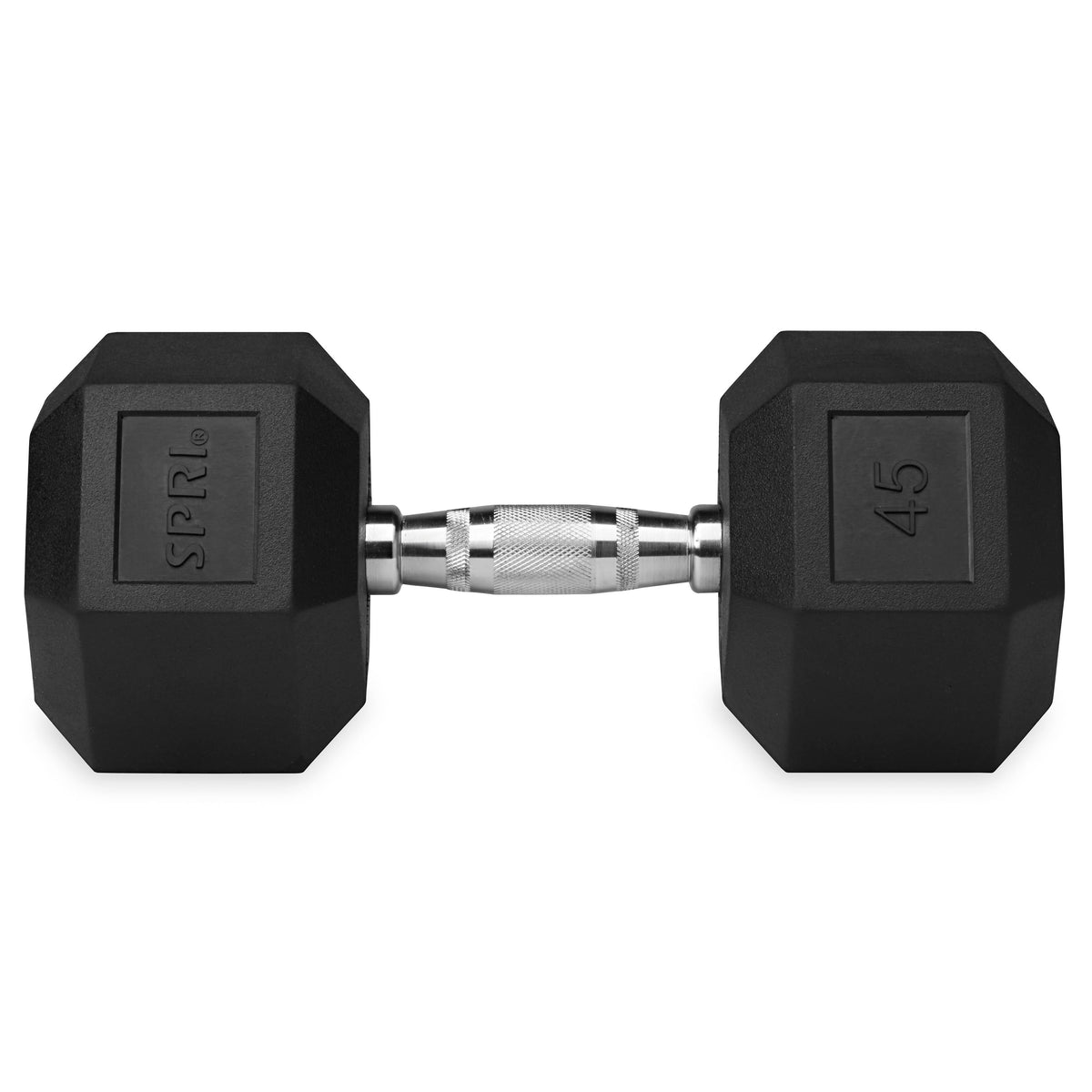 45lb six-sided single dumbbell side view