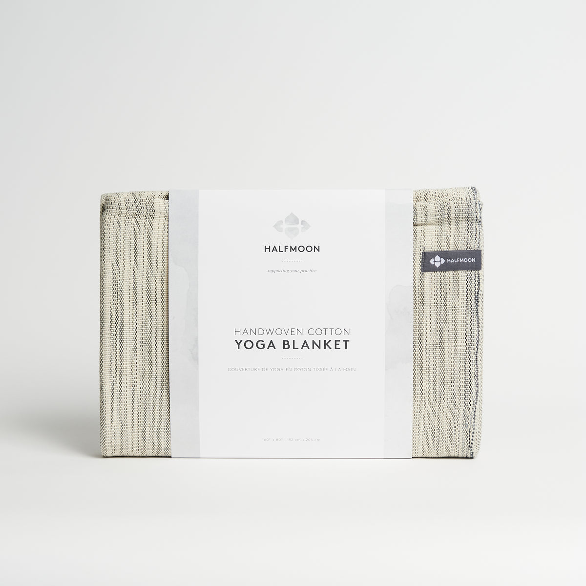 Halfmoon Melange Cotton Yoga Blanket Carbon in packaging