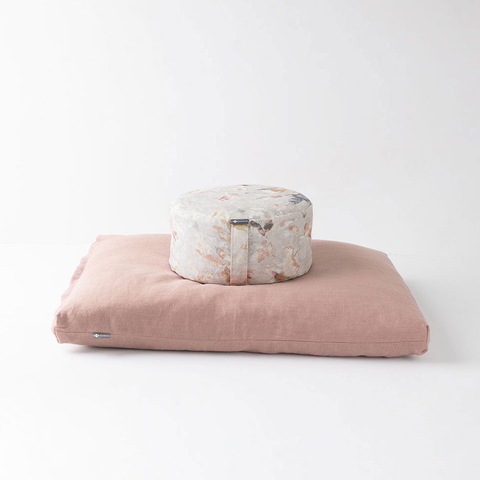 Halfmoon Sit Set: Mod Meditation Cushion + Zabuton sfumato/rose clay linen
