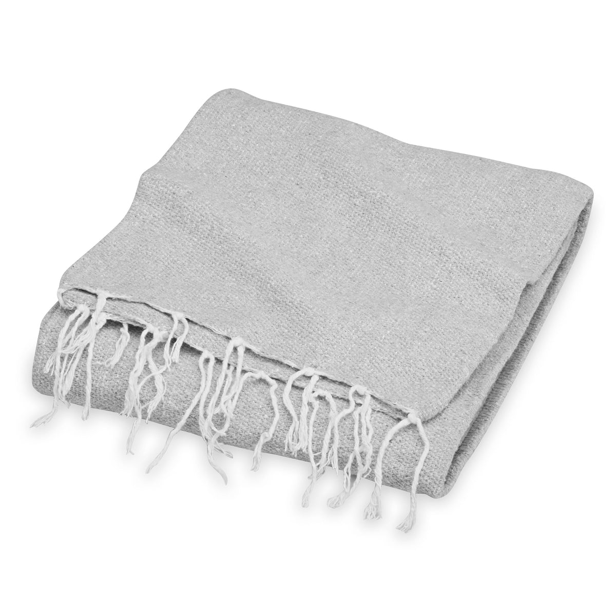 Traditional Mexican Woven Blanket Gray folded angle