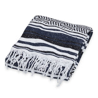 Traditional Mexican Woven Blanket Navy/Black folded angle