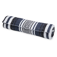 Traditional Mexican Woven Blanket Navy/Black rolled up
